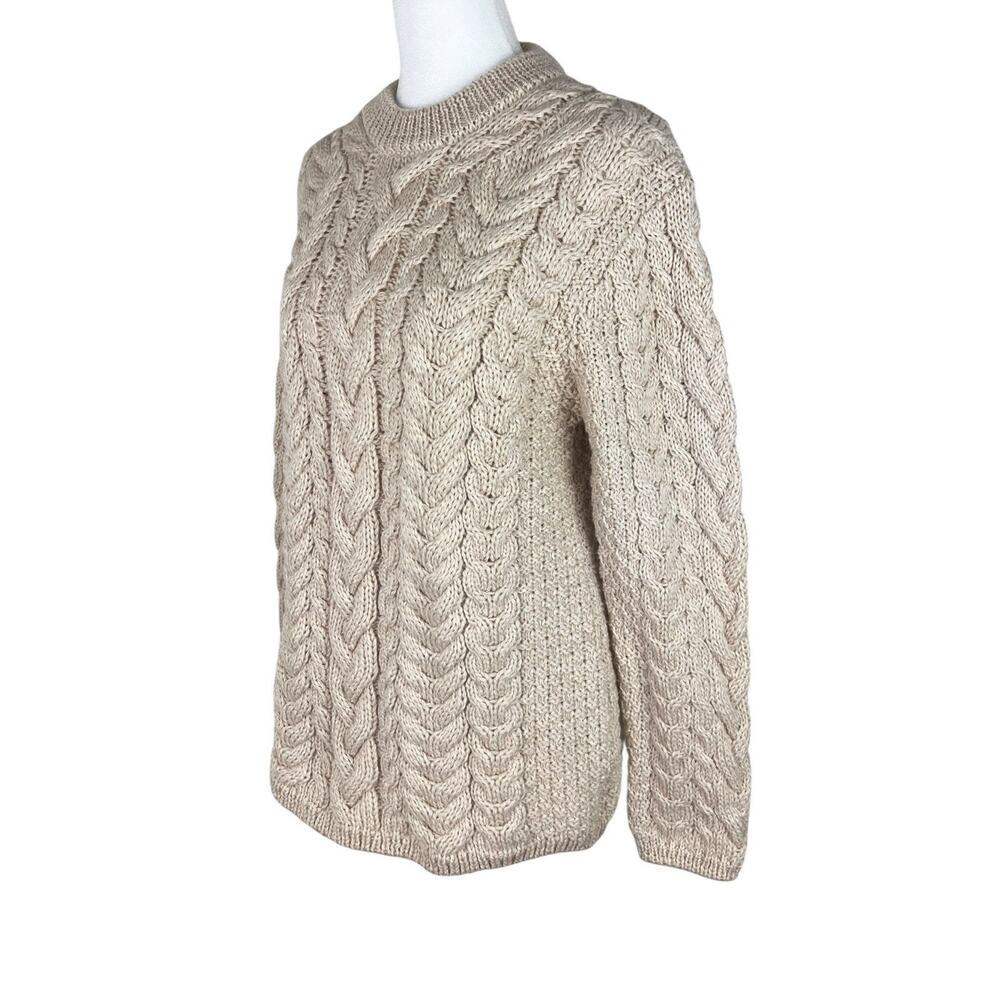 Aran Sweater Market Ireland Merino Wool Cable Knit Fisherman Sweater Size Medium - Picture 4 of 6
